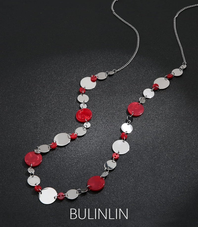 BULINLIN Layered Silver Long Necklace for Women Turquoise Stone Beaded Strand Sweater Chain Necklaces Fashion Costume Jewelry Gifts for Mom - Image 1